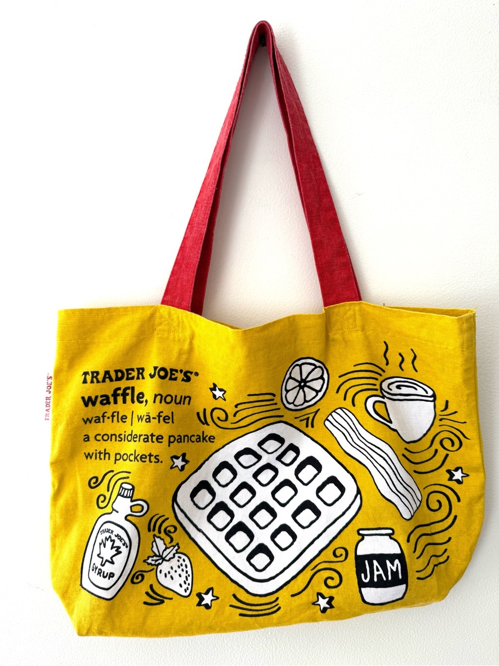 Trader Joes Breakfast Canvas Tote Bag Retro Pop Art Reusable Grocery Shopping